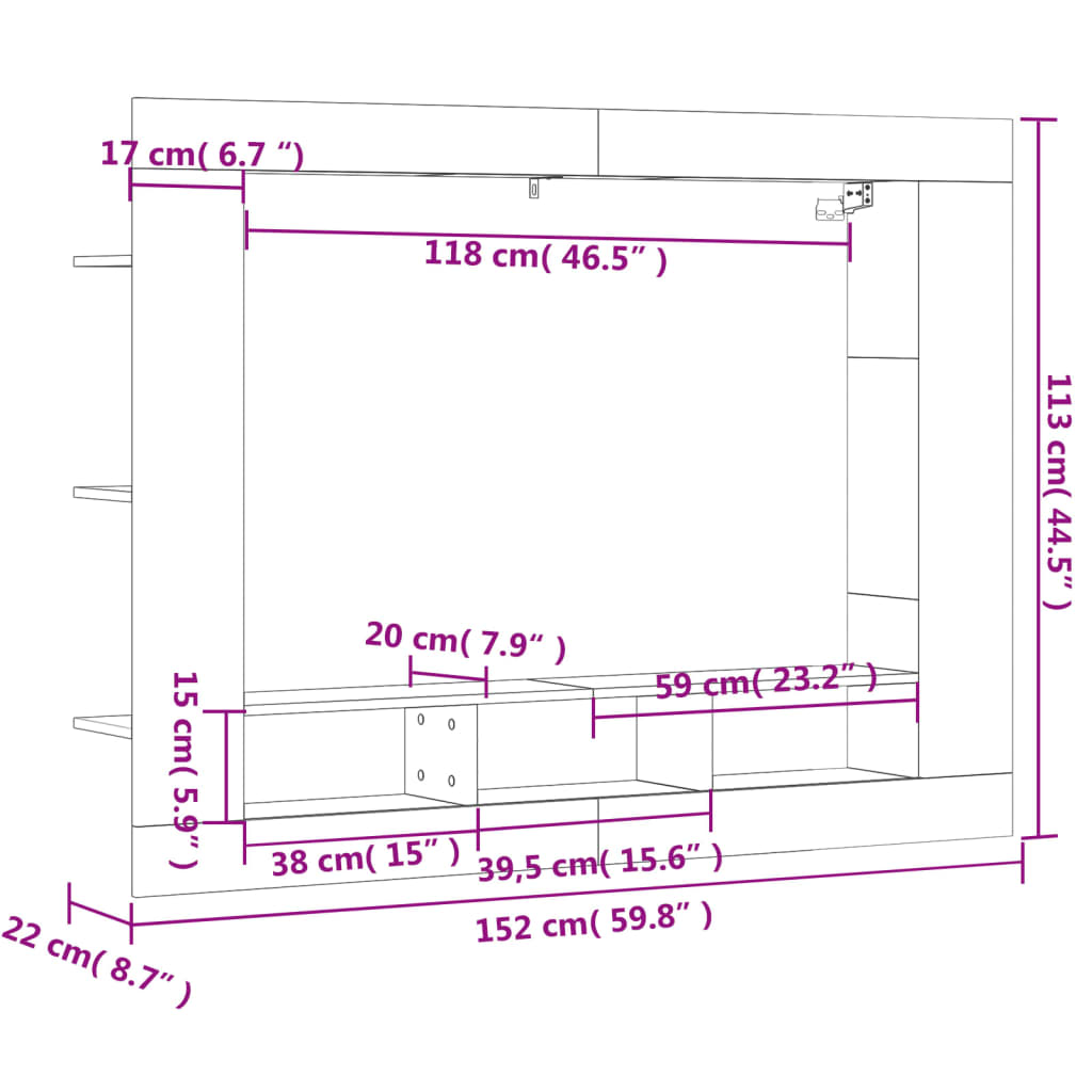 Mueble para TV madera de ingeniería negro 152x22x113 cm vidaXL