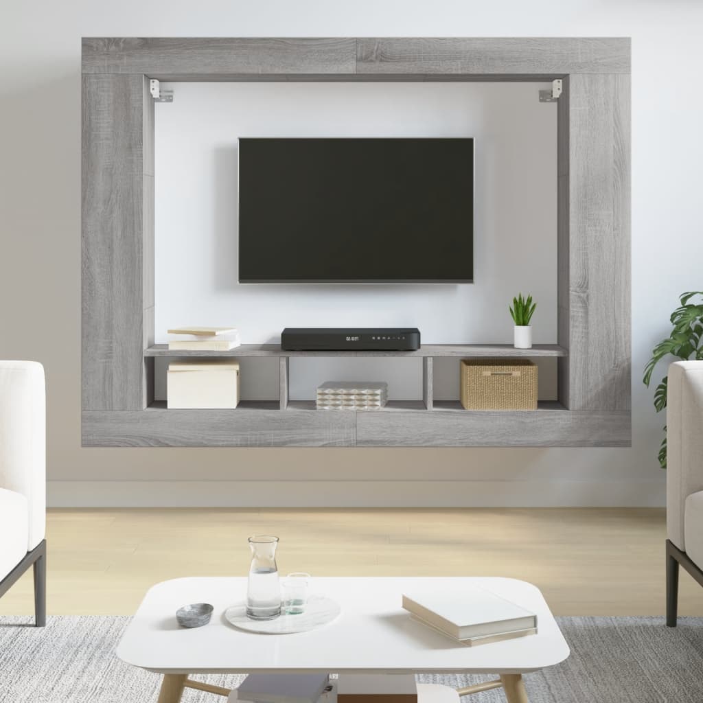 Vetonek Mueble de TV madera de ingeniería gris Sonoma 152x22x113 cm