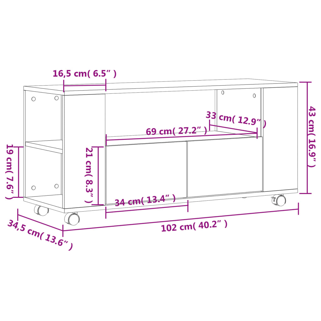 Mueble para TV madera de ingeniería roble marrón 102x34,5x43 cm