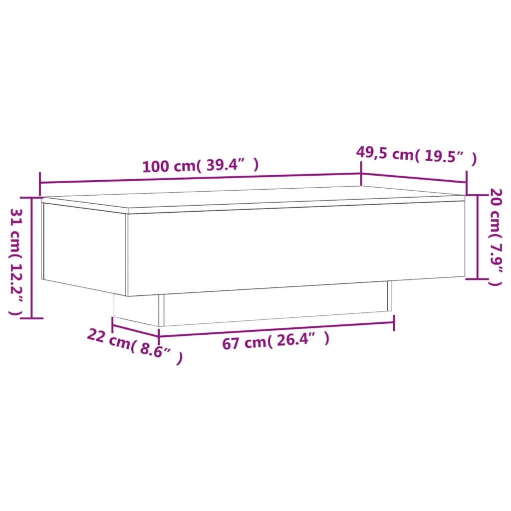 Mesa de centro madera de ingeniería negro 100x49,5x31 cm