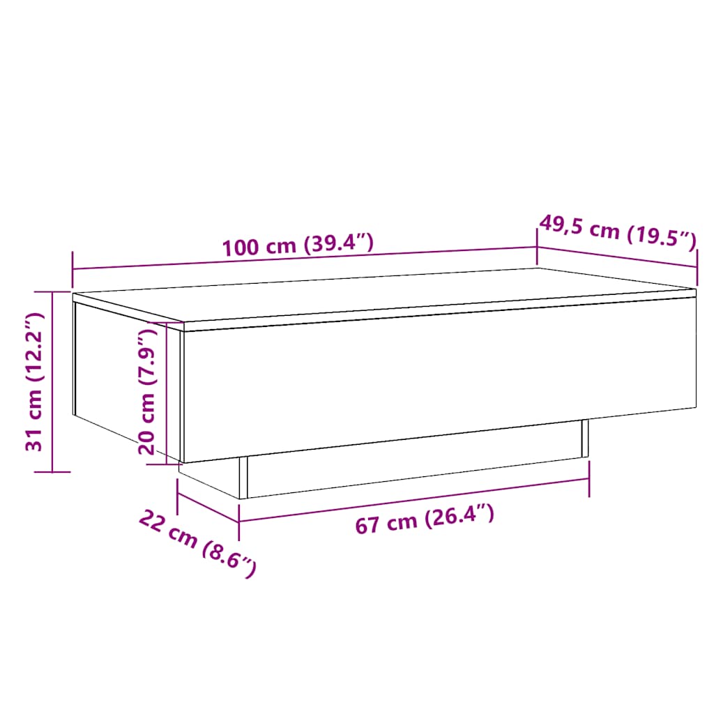 Mesa de centro madera de ingeniería blanco brillo 100x49,5x31cm V3501 Vetonek