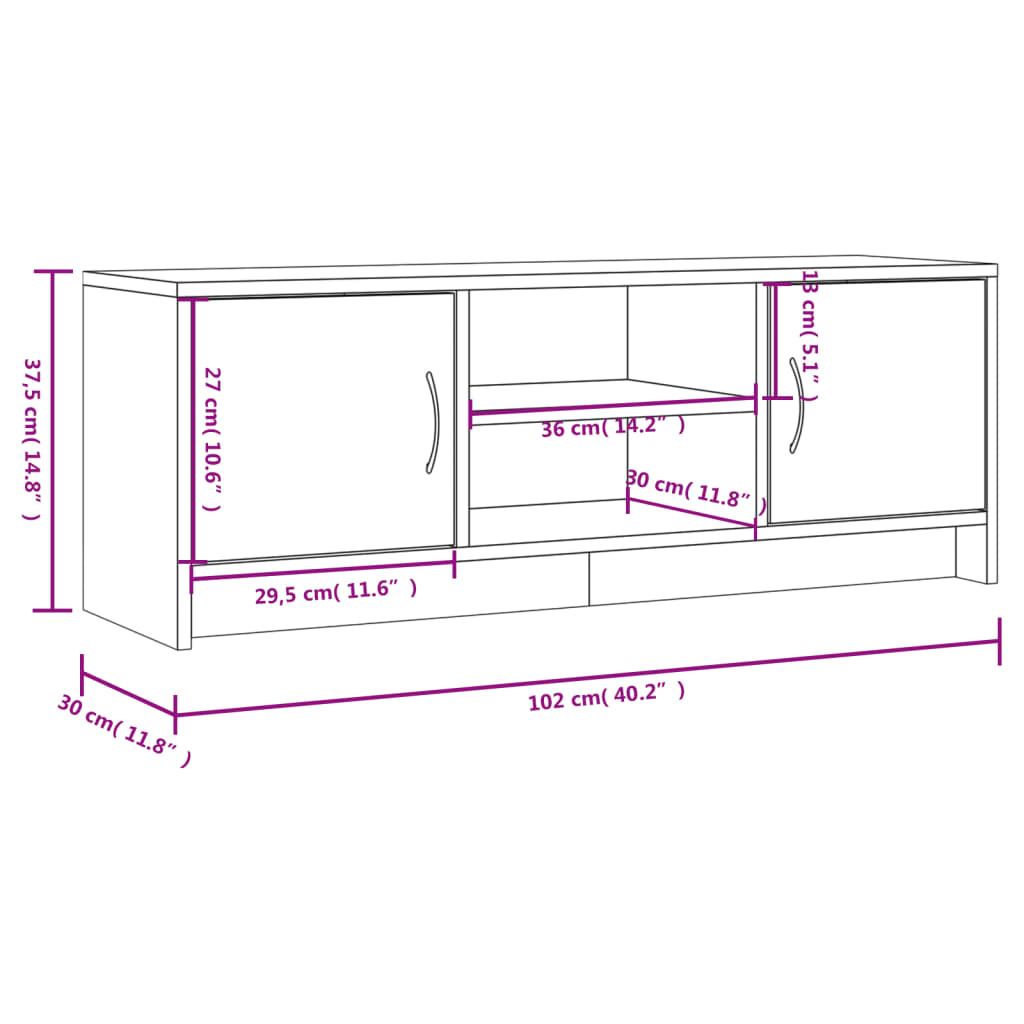 Mueble de TV madera de ingeniería blanco 102x30x37,5 cm vidaXL