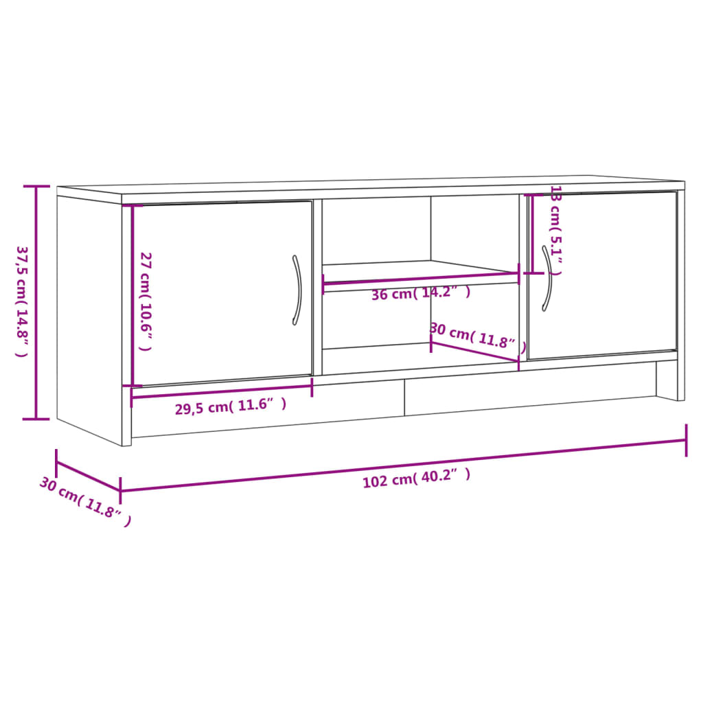 Mueble de TV madera de ingeniería roble ahumado 102x30x37,5 cm vidaXL