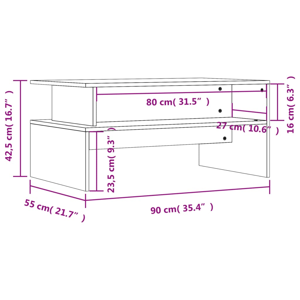 Mesa de centro madera de ingeniería gris hormigón 90x55x42,5 cm