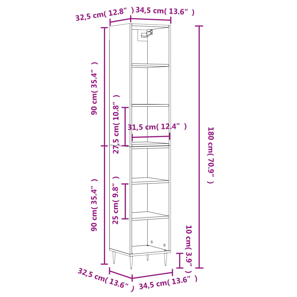 Aparador alto blanco brillante 34,5x32,5x180 cm - Vetonek