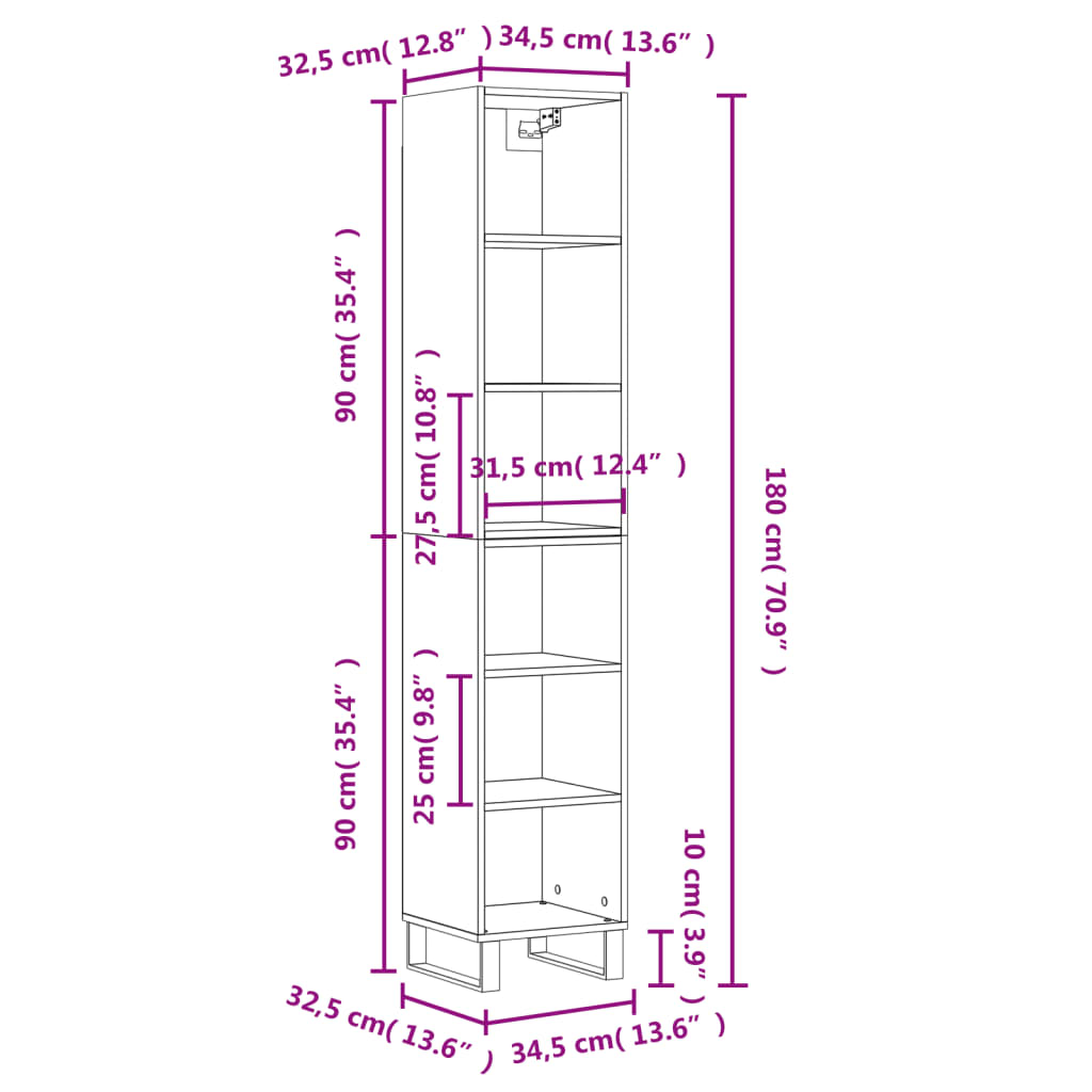 Aparador alto blanco brillante 34,5x32,5x180 cm - Vetonek