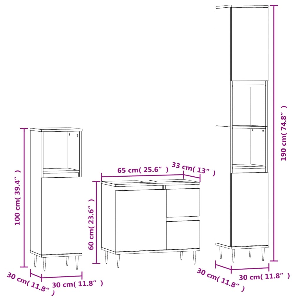 Set da bagno mobili da bagno a 2 pezzi in cemento grigio a legna