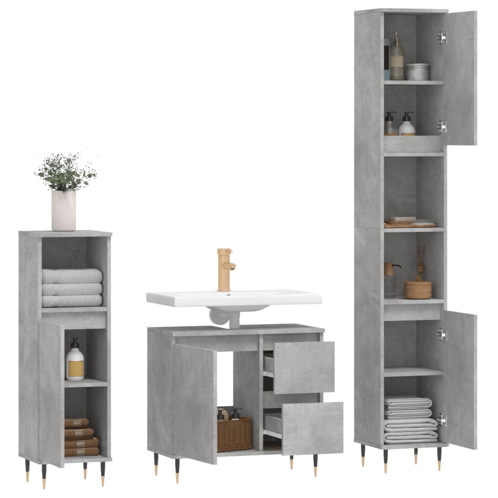 Set muebles de baño 2 piezas madera gris hormigón - Vetonek