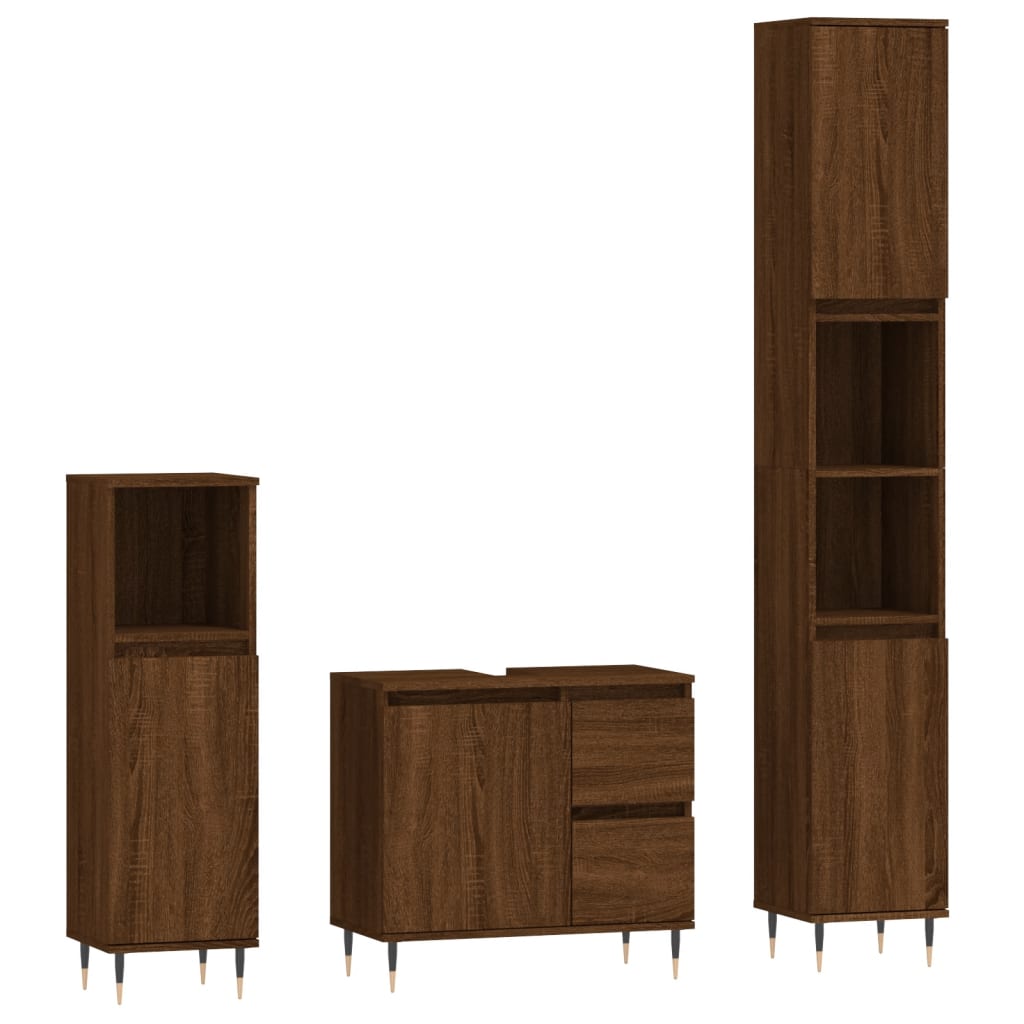 Set de muebles baño 3 pzas madera roble marrón vidaXL