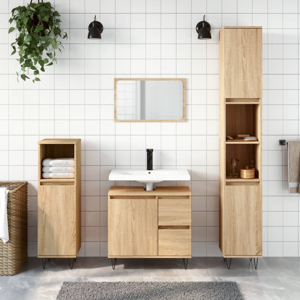 Vetonek Set de muebles de baño 3 pzas madera contrachapada roble Sonoma