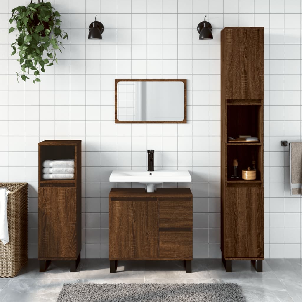 Vetonek Set de muebles baño 3 pzas madera contrachapada roble marrón