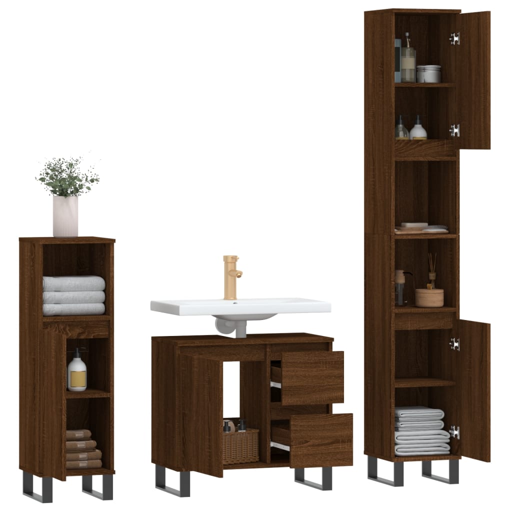 Set de muebles baño 3 pzas madera roble marrón vidaXL