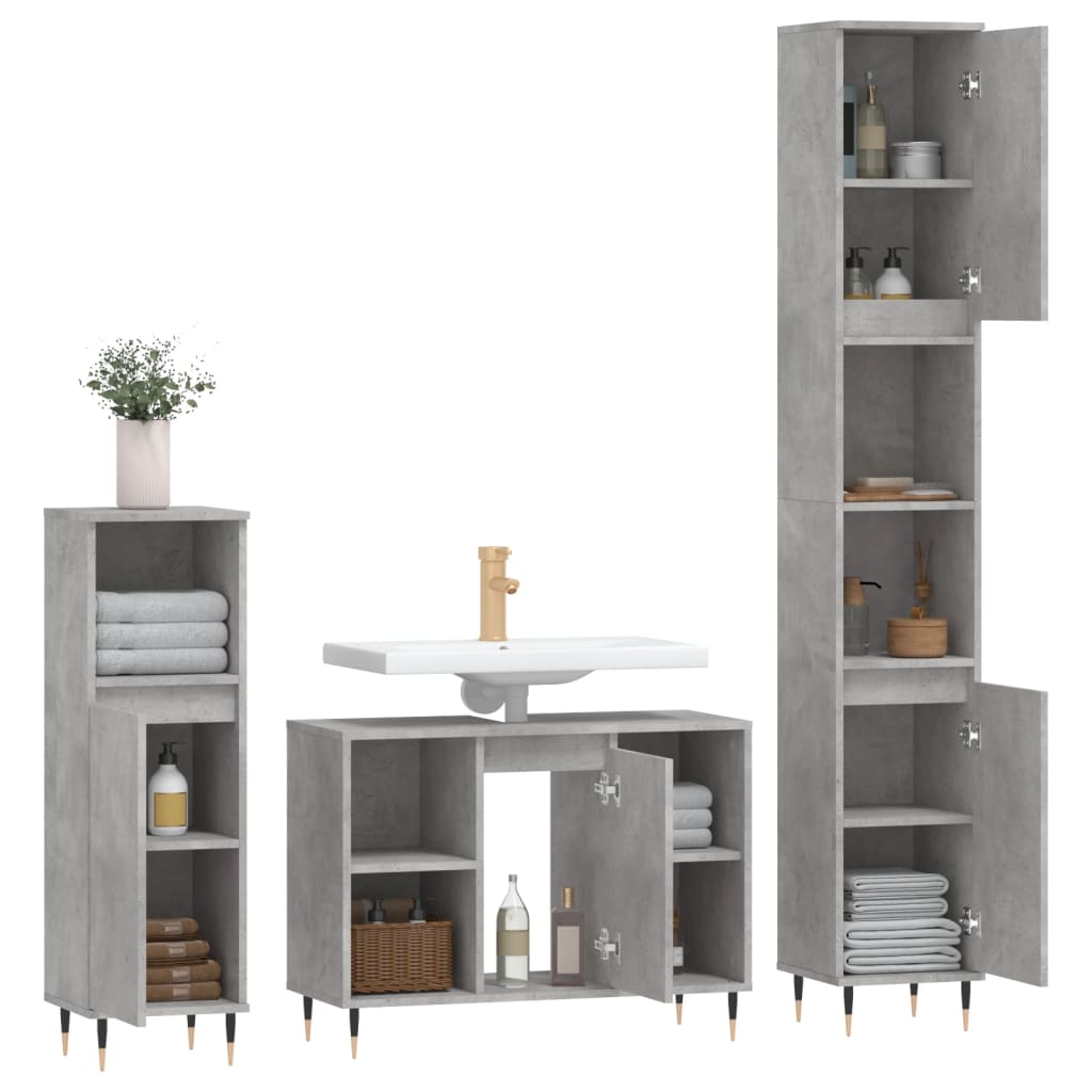 Set muebles de baño 2 piezas madera gris hormigón - Vetonek