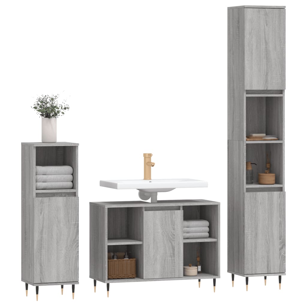 Set de muebles de baño 3 pzas madera gris Nexus - Vetonek