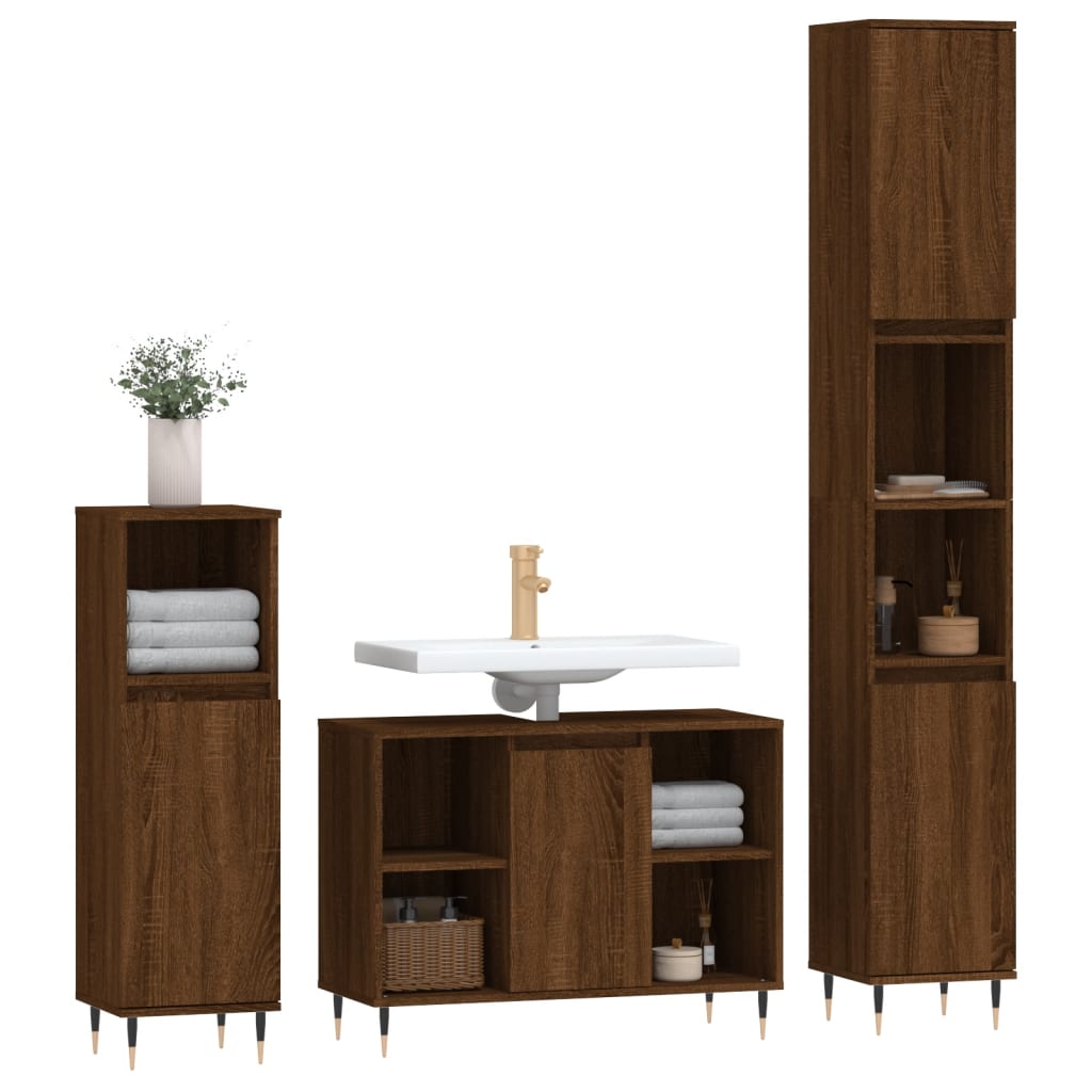 Set de muebles baño 3 pzas madera roble marrón - Vetonek