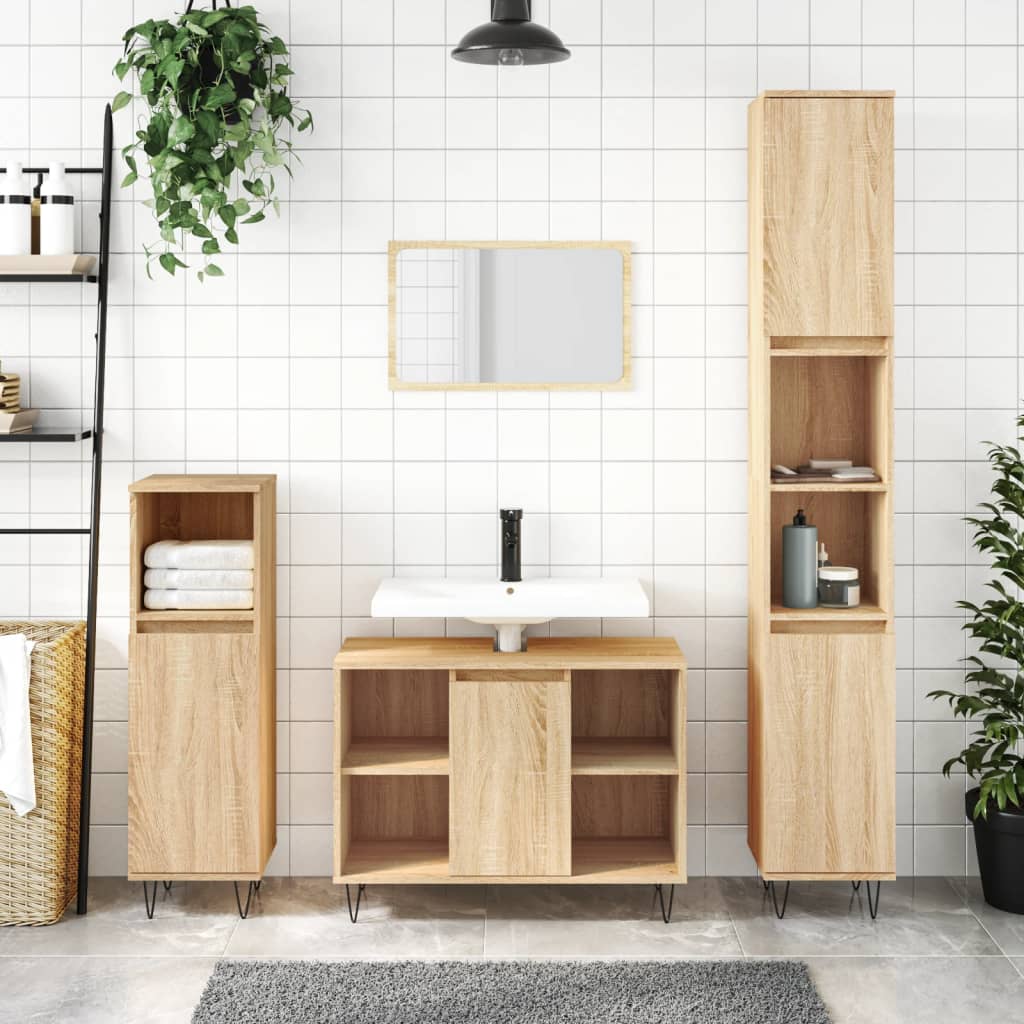 Vetonek Set de muebles de baño 3 pzas madera contrachapada roble Sonoma