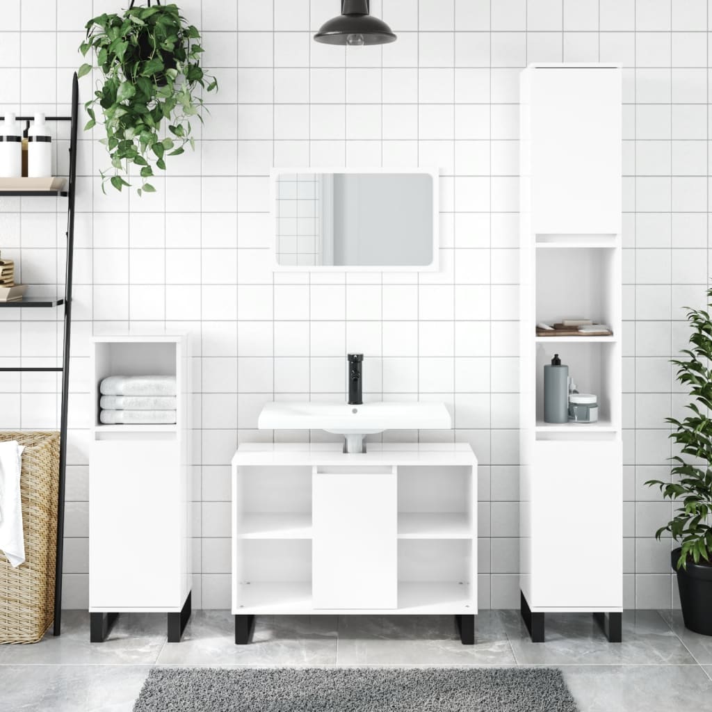 Vetonek Set muebles de baño 3 piezas madera contrachapada blanco brillo