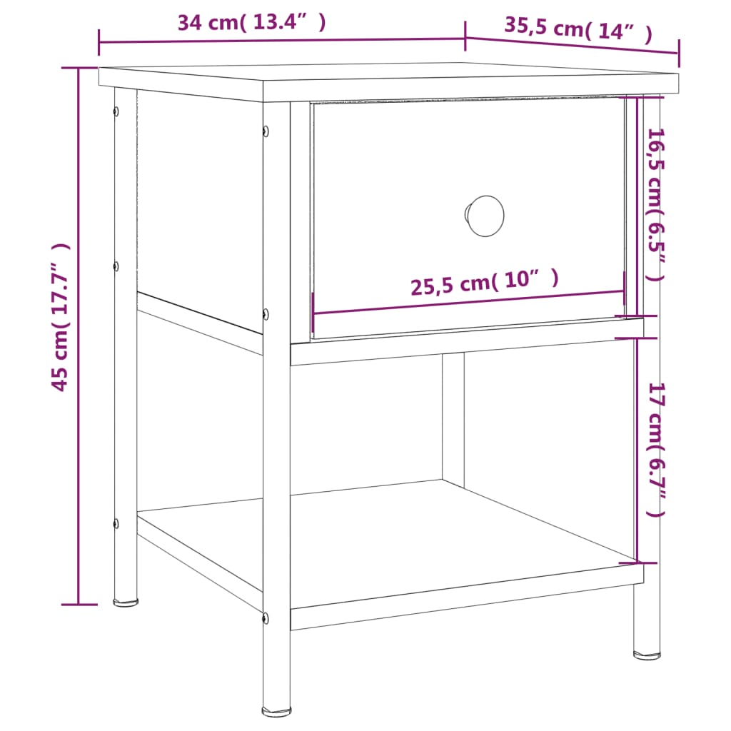 Mesita de noche madera de ingeniería gris Sonoma 34x35,5x45 cm vidaXL