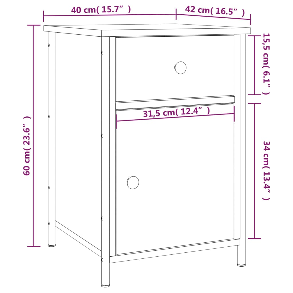 Mesitas noche 2 uds madera roble humo 40x42x60 cm vidaXL