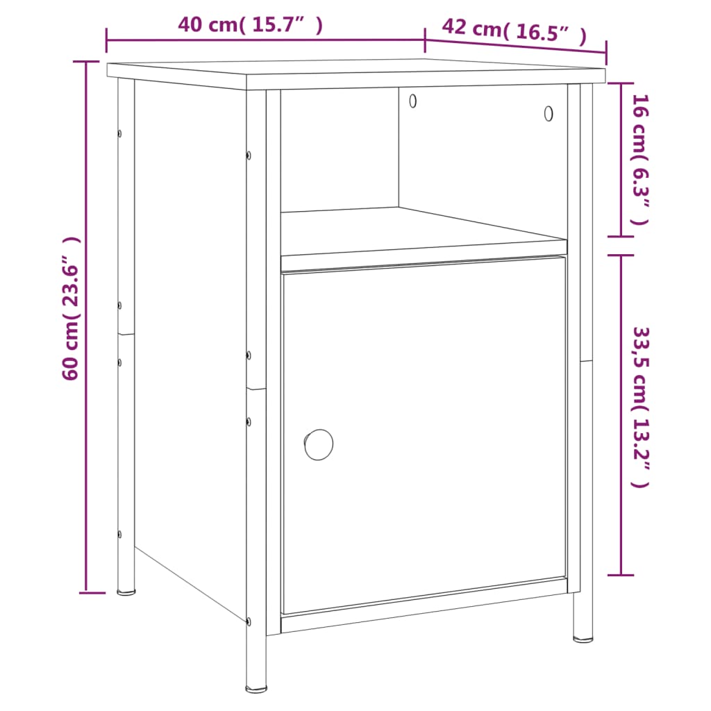 Mesita de noche madera roble ahumado 40x42x60 cm vidaXL