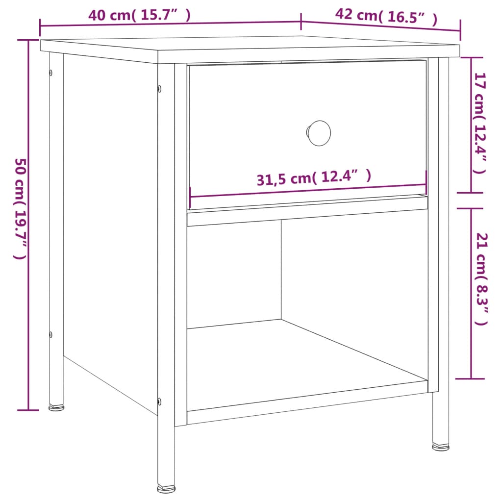 Mesitas de noche 2 uds madera de ingeniería negro 40x42x50 cm vidaXL