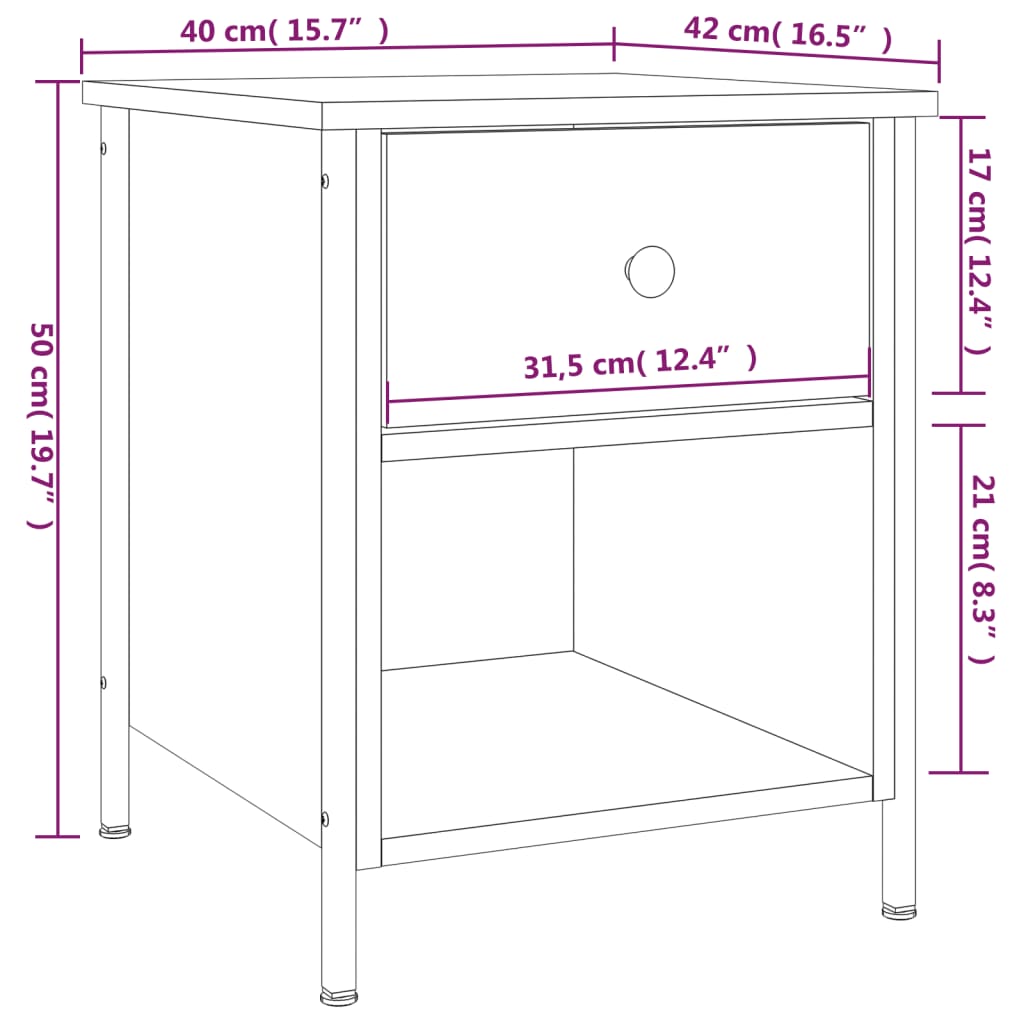 Mesita de noche madera de ingeniería marrón roble 40x42x50 cm - Vetonek