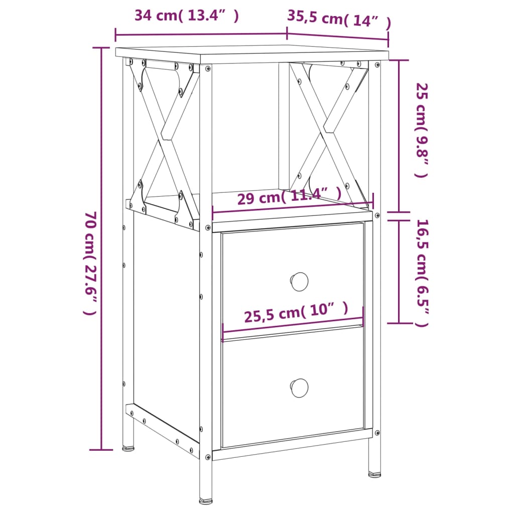 Mesita noche 2 uds madera sintetizada Nexus roble ahumado 34x35,5x70cm vidaXL