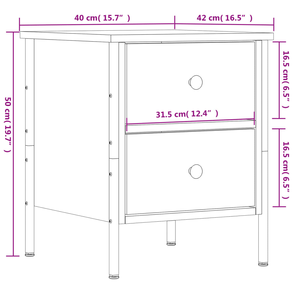 Mesita de noche madera de ingeniería negro 40x42x50 cm vidaXL