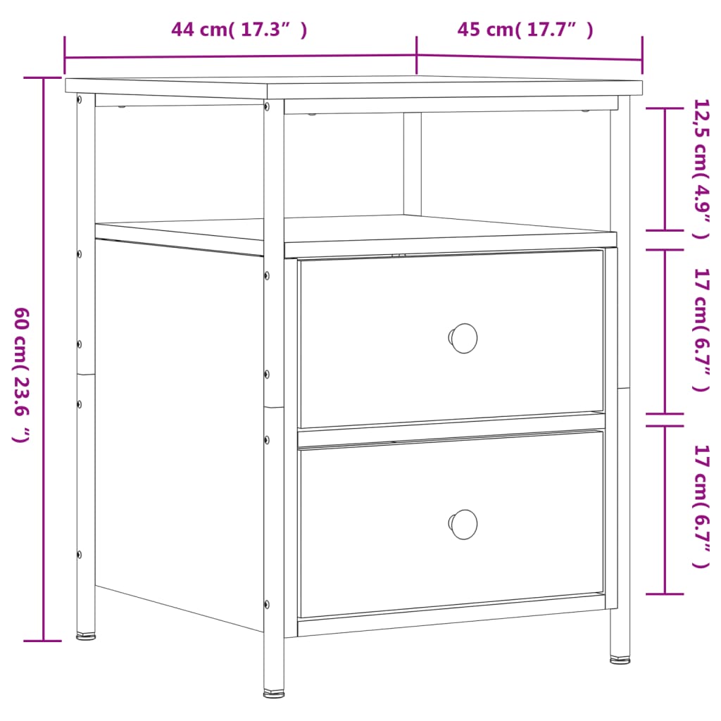 Mesita de noche madera de ingeniería roble Sonoma 44x45x60 cm vidaXL