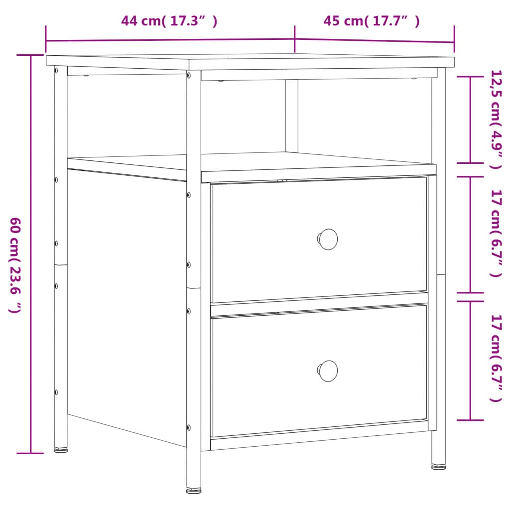 Mesita de noche madera de ingeniería marrón roble 44x45x60 cm vidaXL