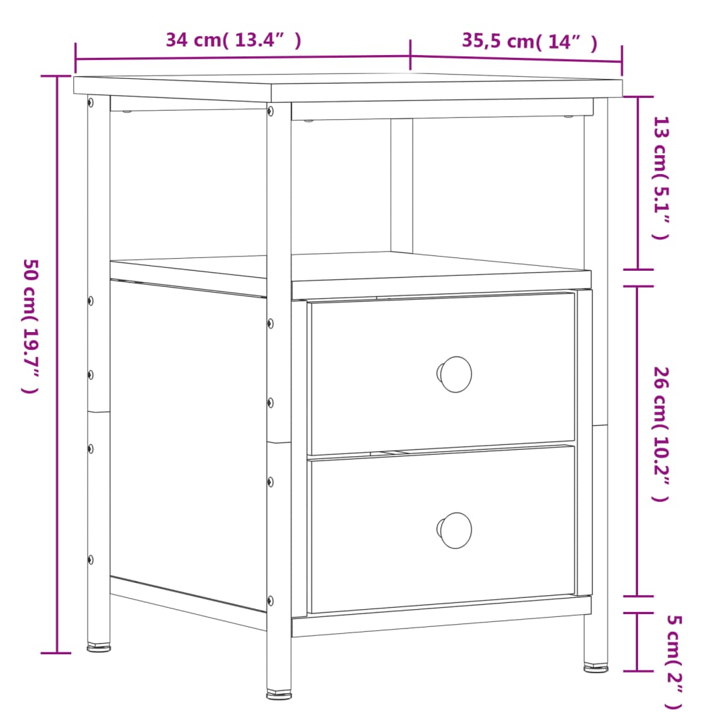 Mesita noche 2 uds madera sintetizada Nexus roble ahumado 34x35,5x50cm vidaXL