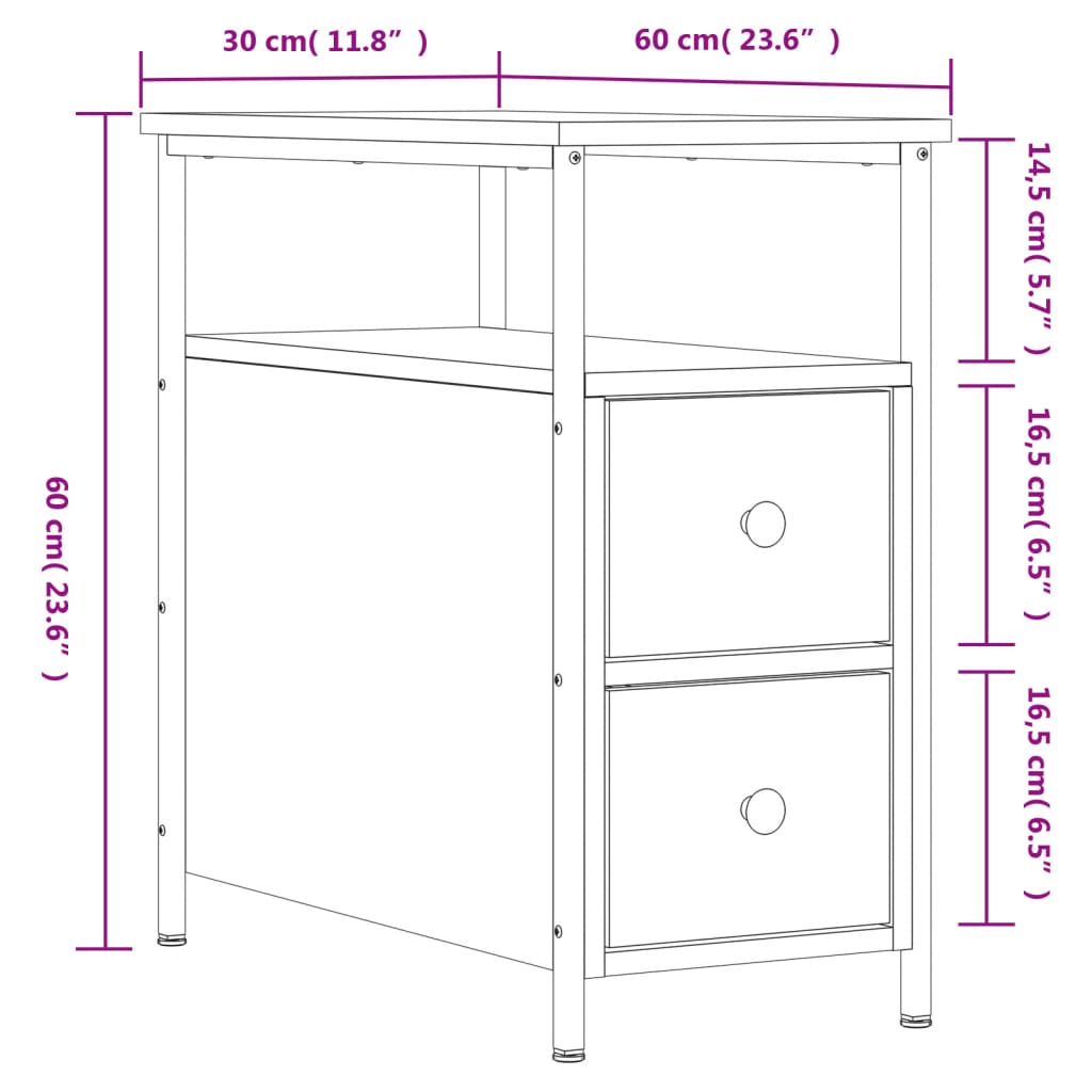 Mesitas noche 2 uds madera sintetizada Nexus marrón roble 30x60x60 cm vidaXL