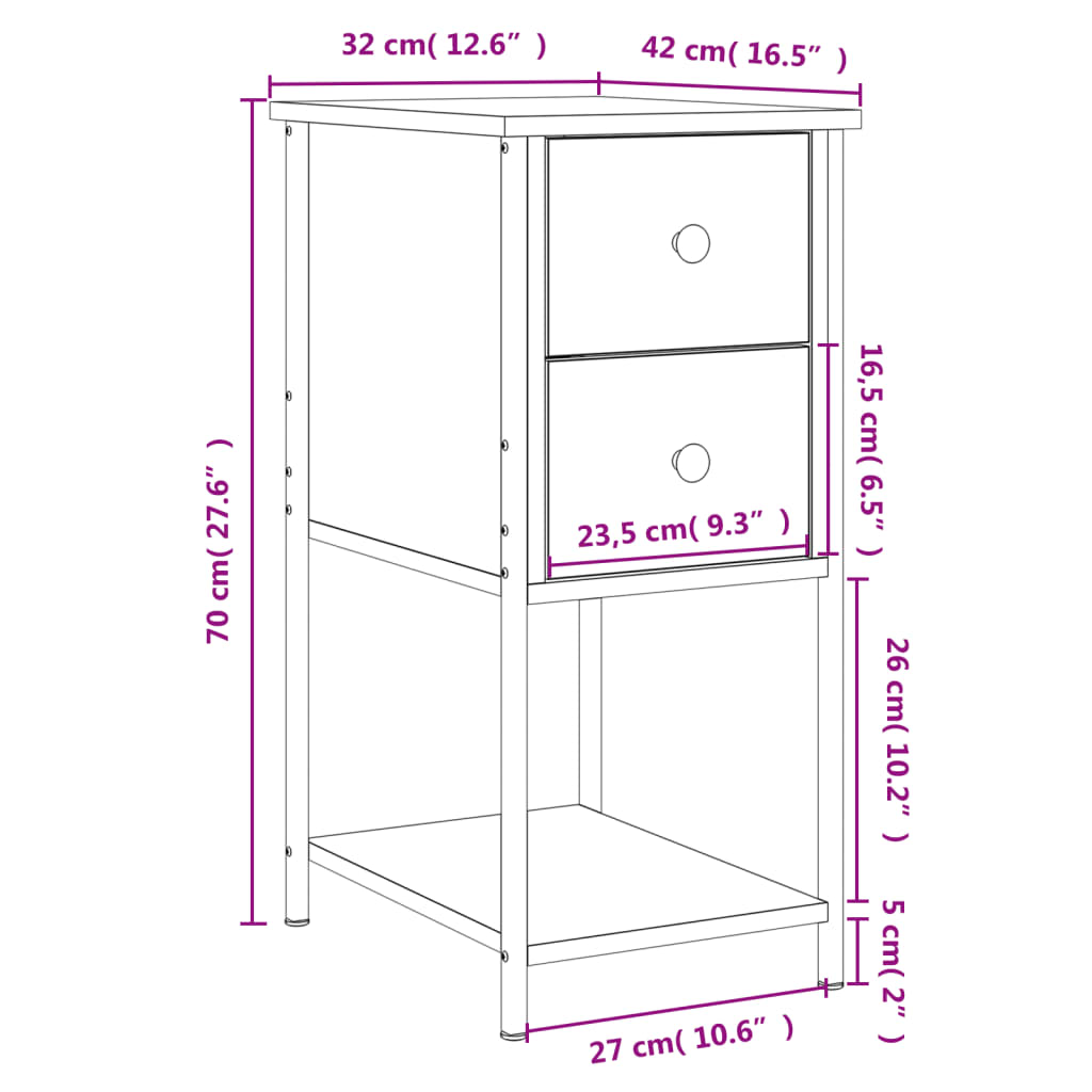 Mesita de noche madera de ingeniería negro 32x42x70 cm vidaXL