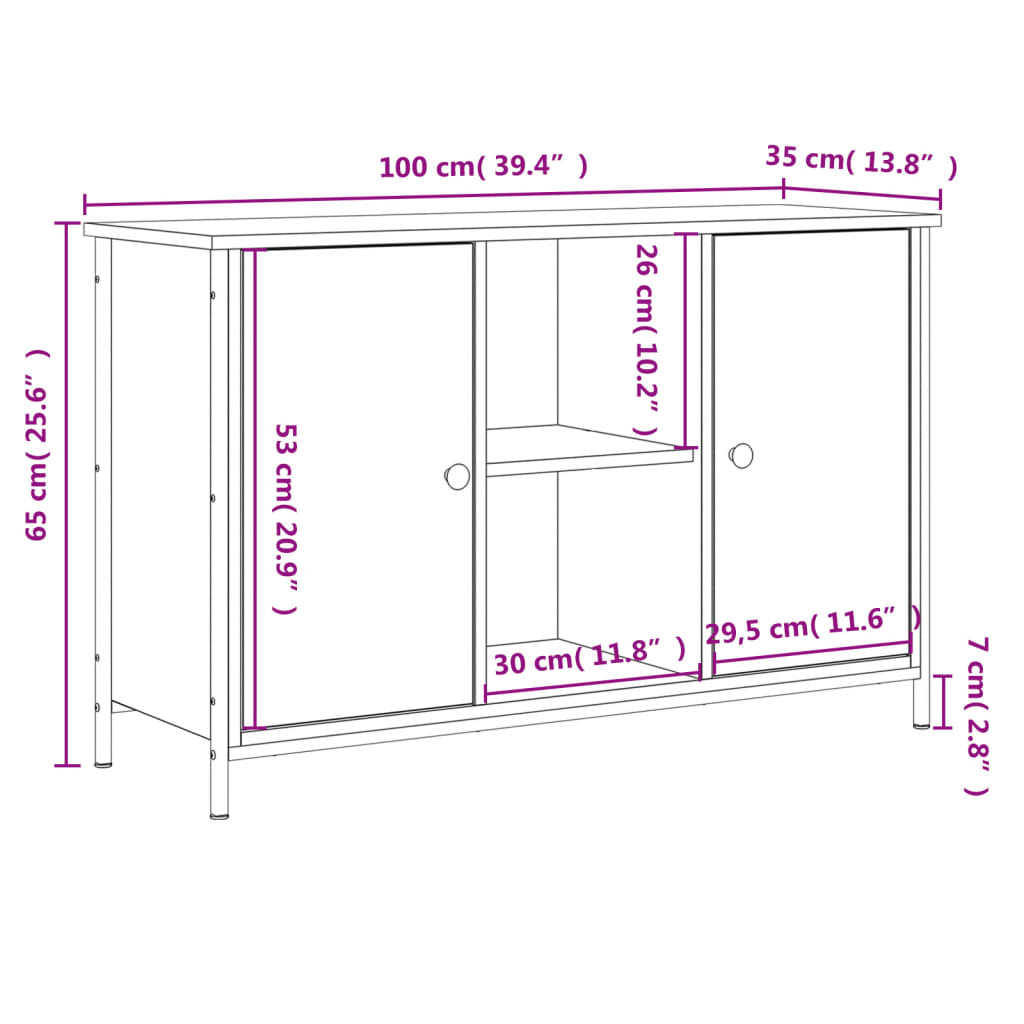 Mueble de TV madera de ingeniería negro 100x35x65 cm vidaXL