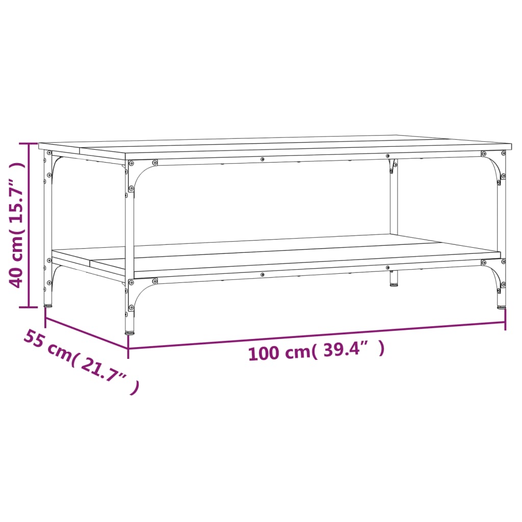 Mesa de centro madera de ingeniería roble ahumado 100x55x40 cm vidaXL