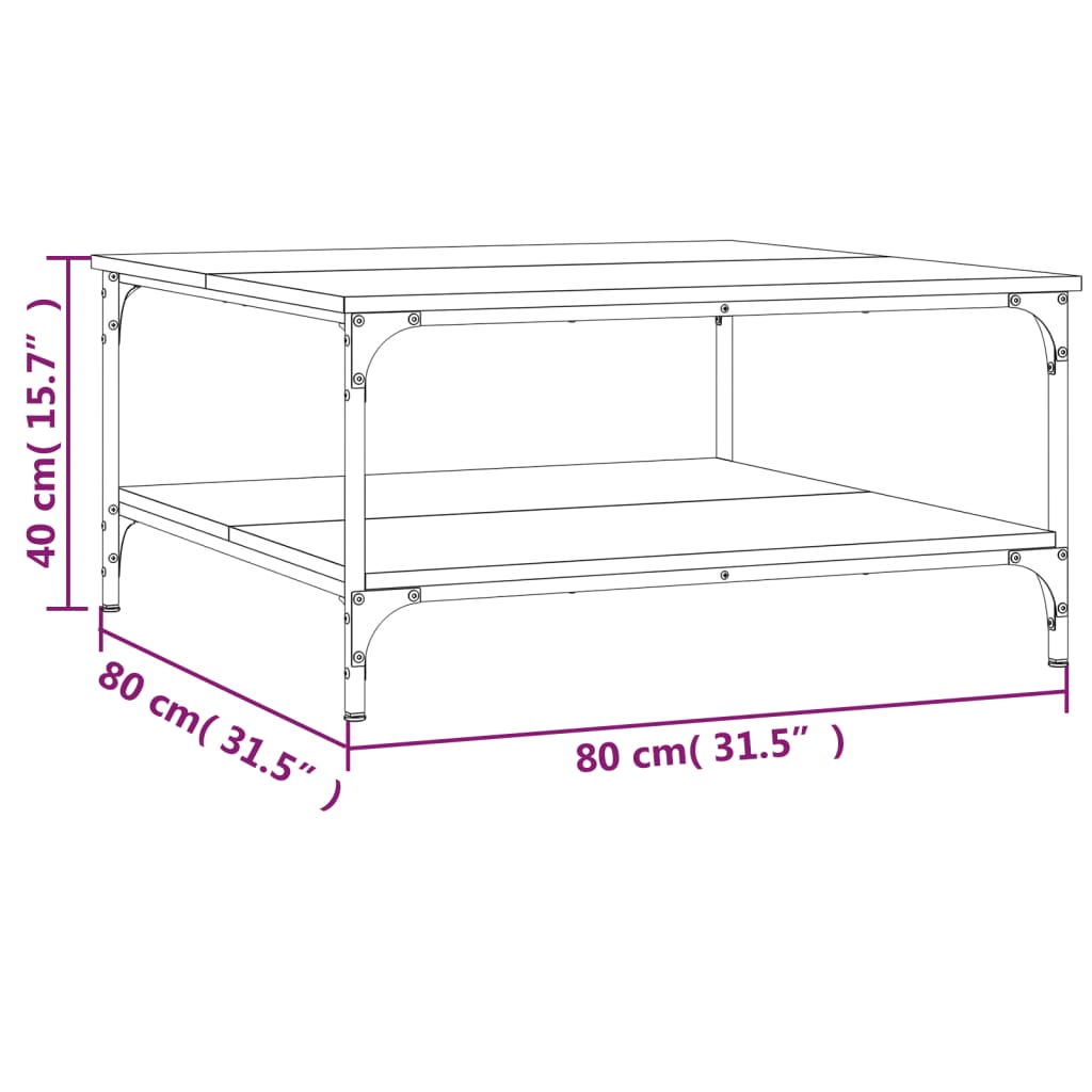 Mesa de centro madera de ingeniería marrón roble 80x80x40 cm vidaXL