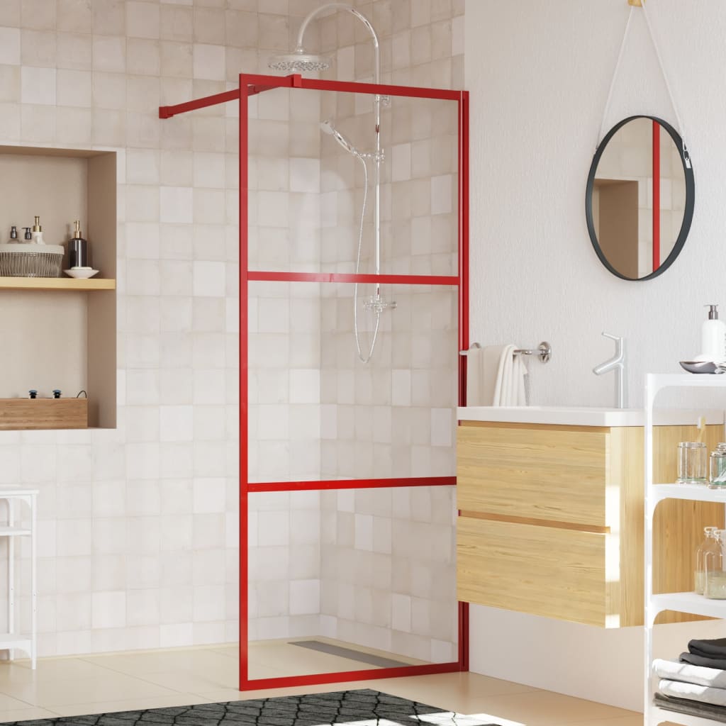 Vetonek Mampara puerta de ducha vidrio transparente ESG rojo 80x195 cm