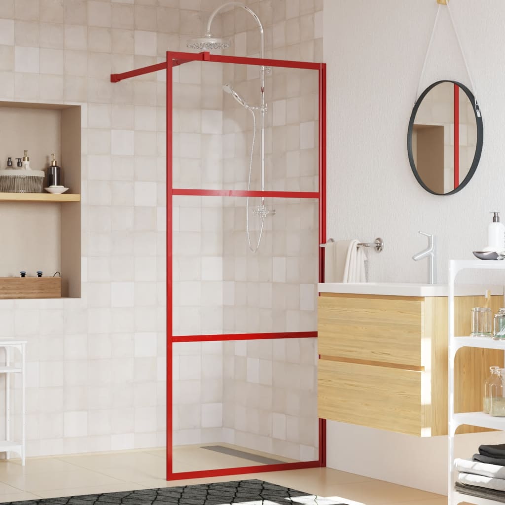 Vetonek Mampara puerta de ducha vidrio transparente ESG rojo 90x195 cm