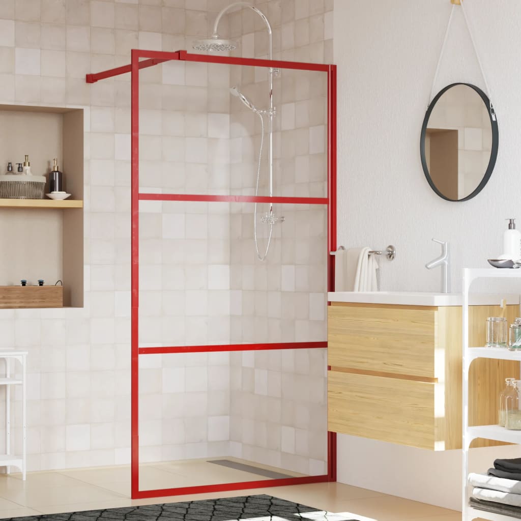 Vetonek Mampara puerta de ducha vidrio transparente ESG rojo 100x195 cm