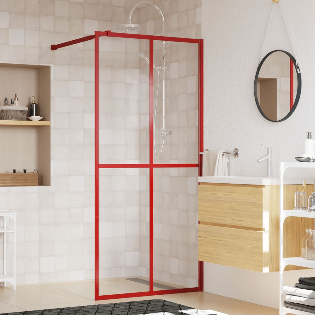 Vetonek Mampara puerta de ducha vidrio transparente ESG rojo 100x195 cm