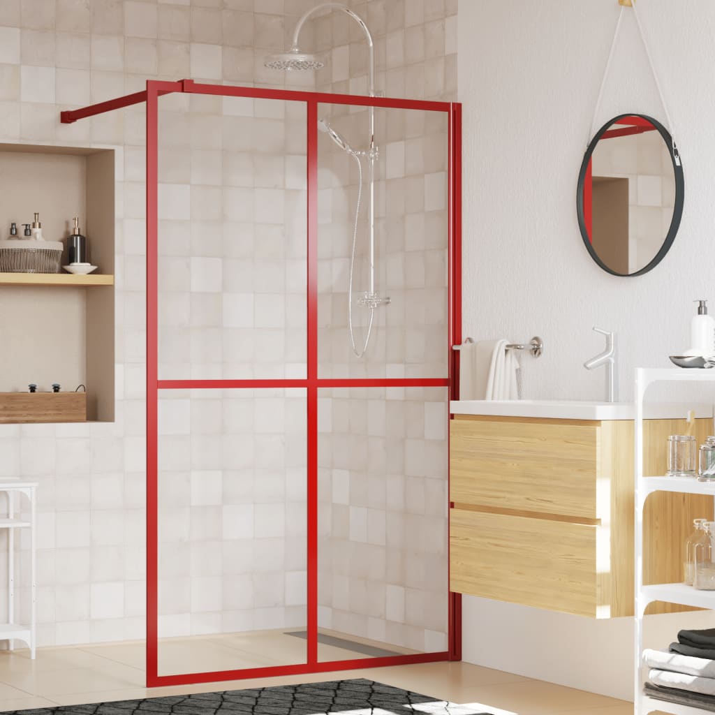 Vetonek Mampara puerta de ducha vidrio transparente ESG rojo 118x195 cm