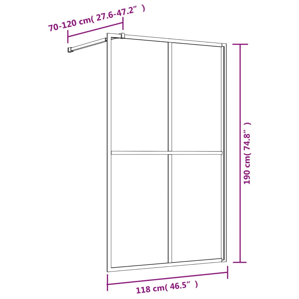 Mampara puerta ducha vidrio transparente ESG dorado 118x195 cm vidaXL