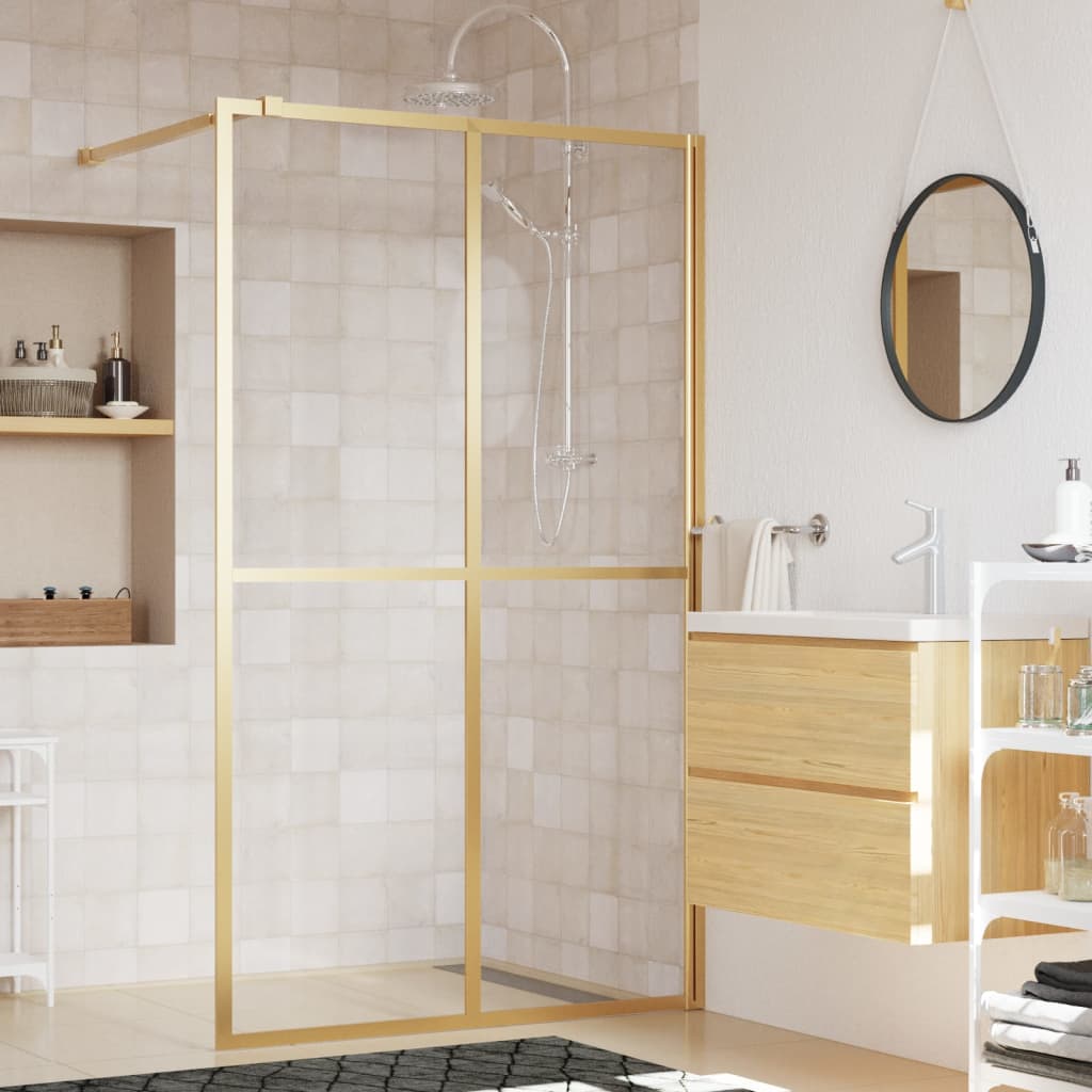 Vetonek Mampara puerta ducha vidrio transparente ESG dorado 140x195 cm