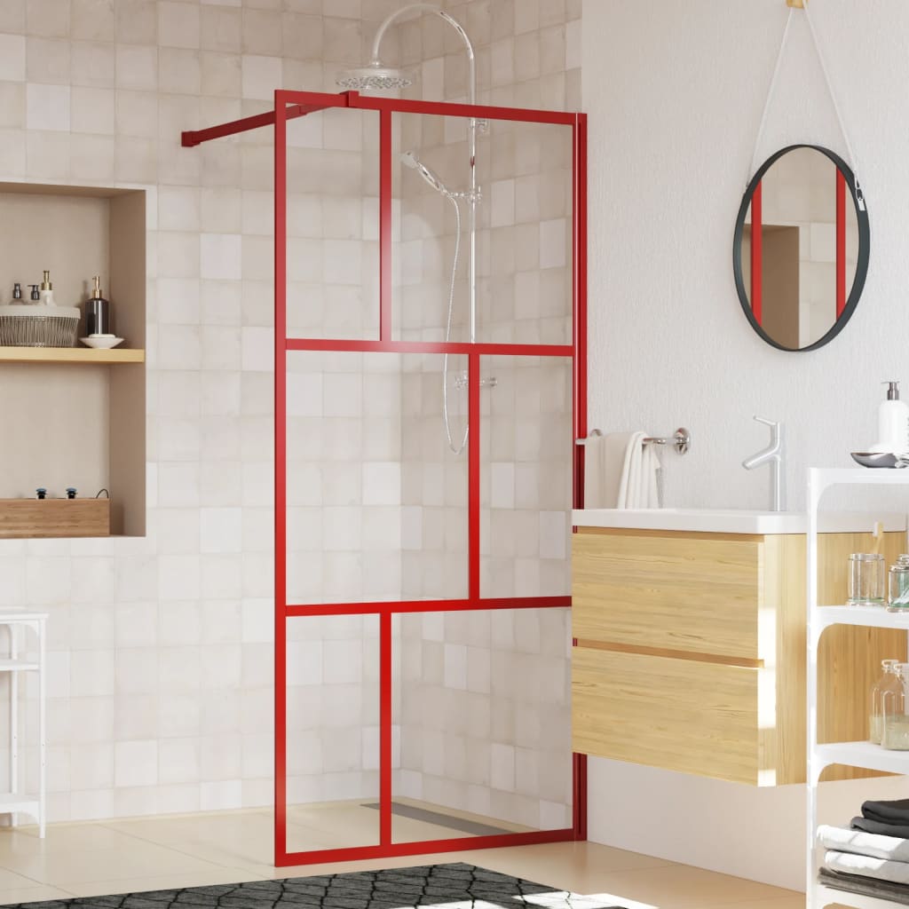 Vetonek Mampara puerta de ducha vidrio transparente ESG rojo 80x195 cm