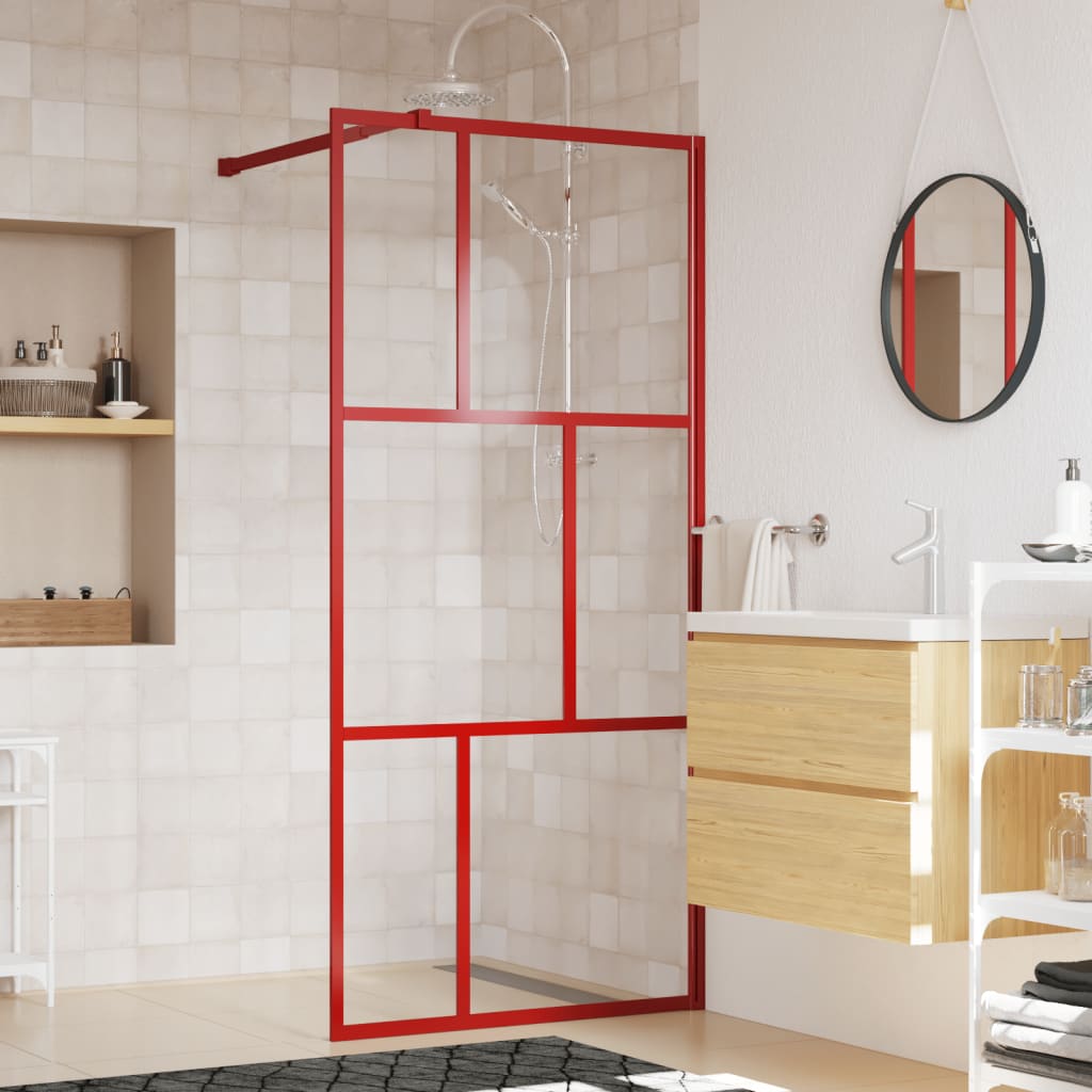 Vetonek Mampara puerta de ducha vidrio transparente ESG rojo 90x195 cm