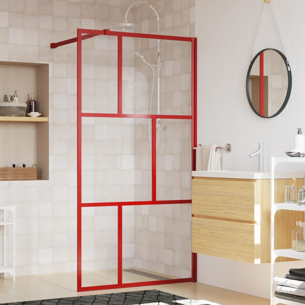 Vetonek Mampara puerta de ducha vidrio transparente ESG rojo 100x195 cm