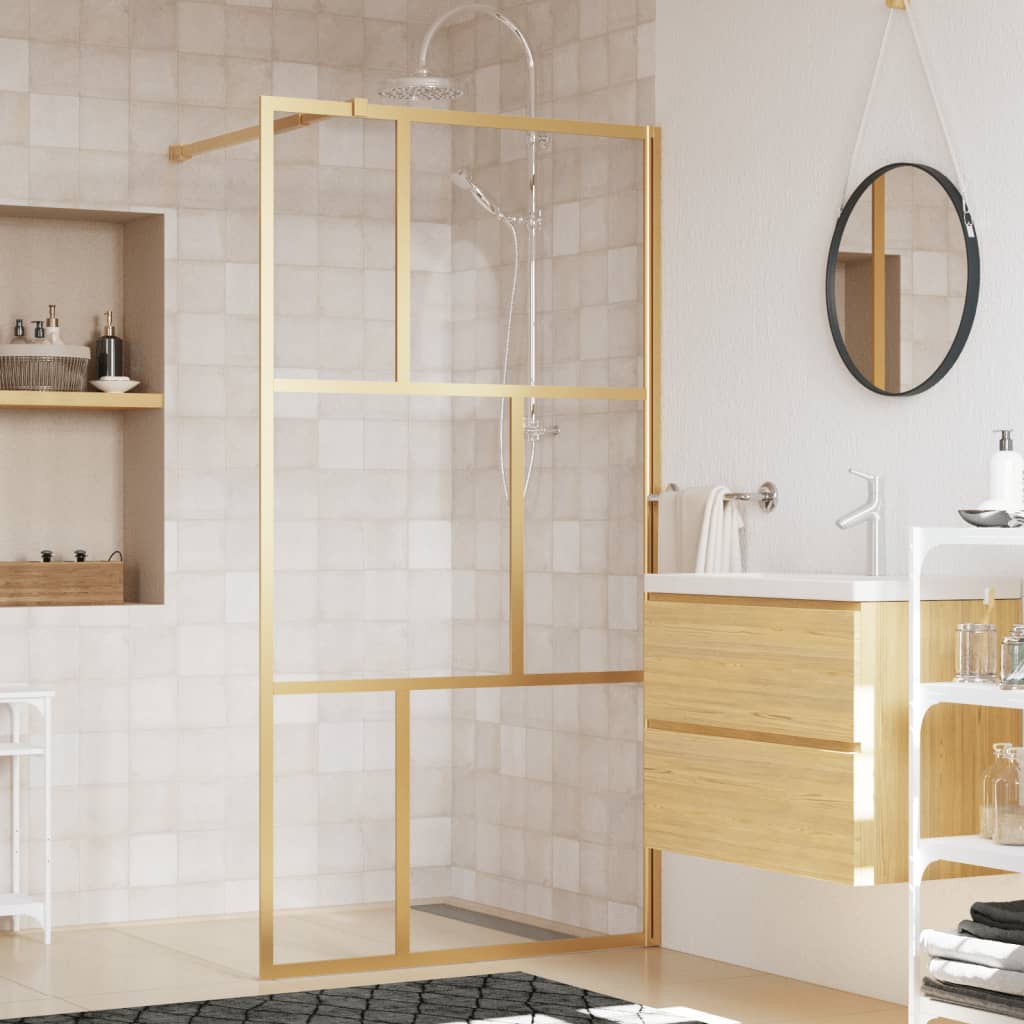 Mampara puerta ducha vidrio transparente ESG dorado 100x195 cm vidaXL