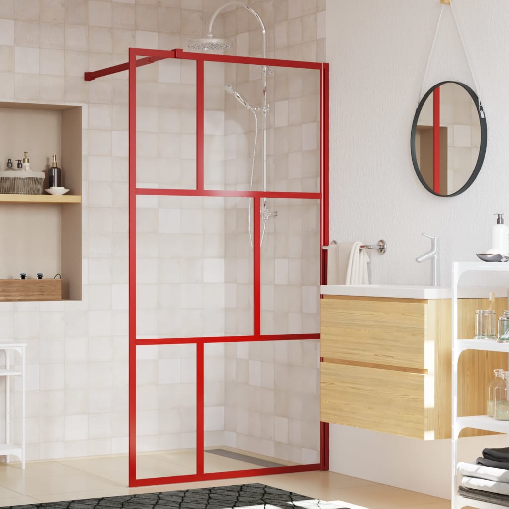 Vetonek Mampara puerta de ducha vidrio transparente ESG rojo 115x195 cm