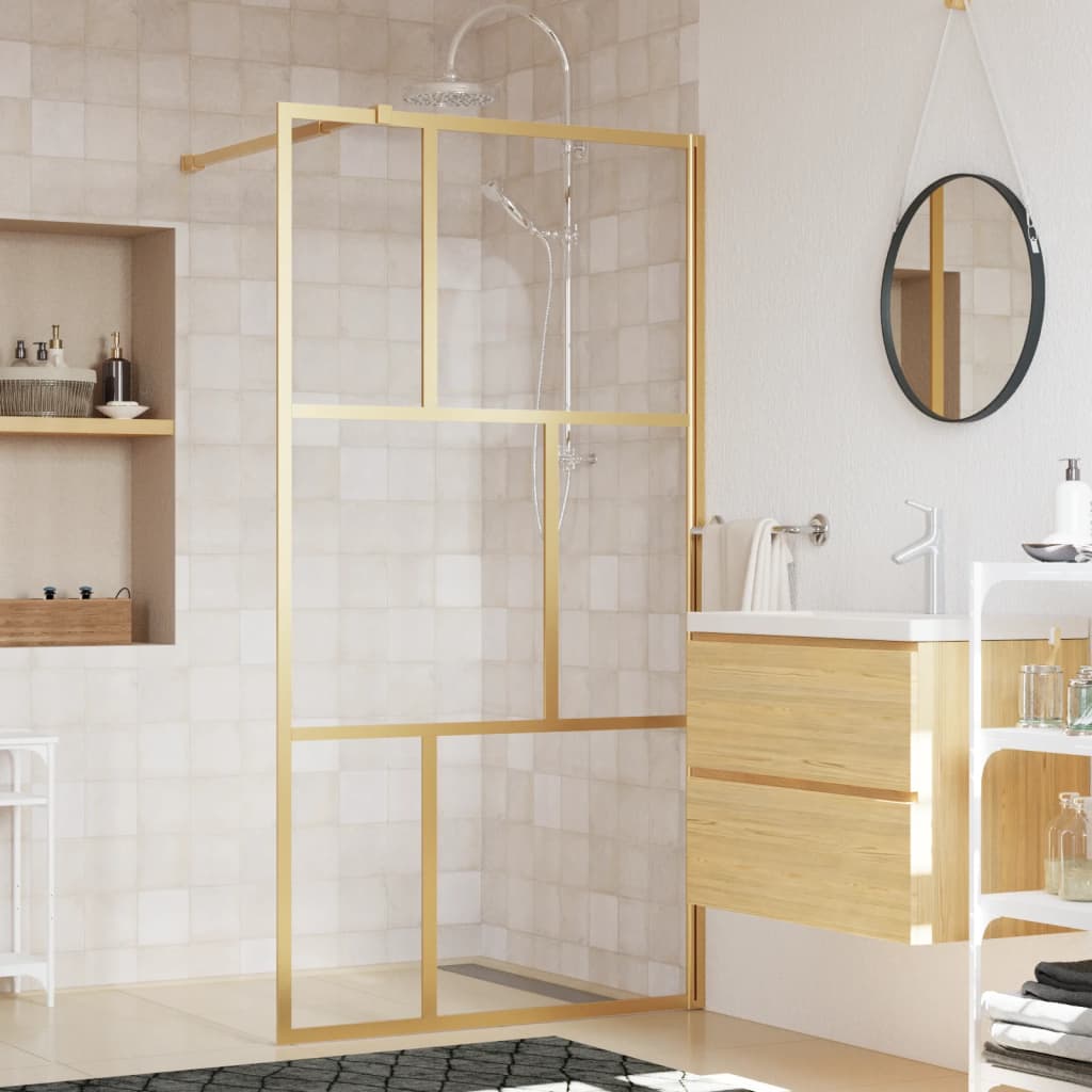 Mampara puerta ducha vidrio transparente ESG dorado 115x195 cm vidaXL