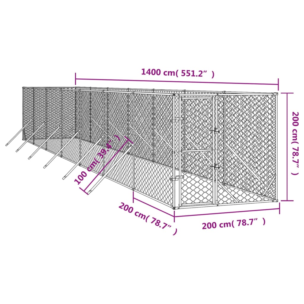 Perrera de exterior acero galvanizado plateado 2x14x2 m vidaXL